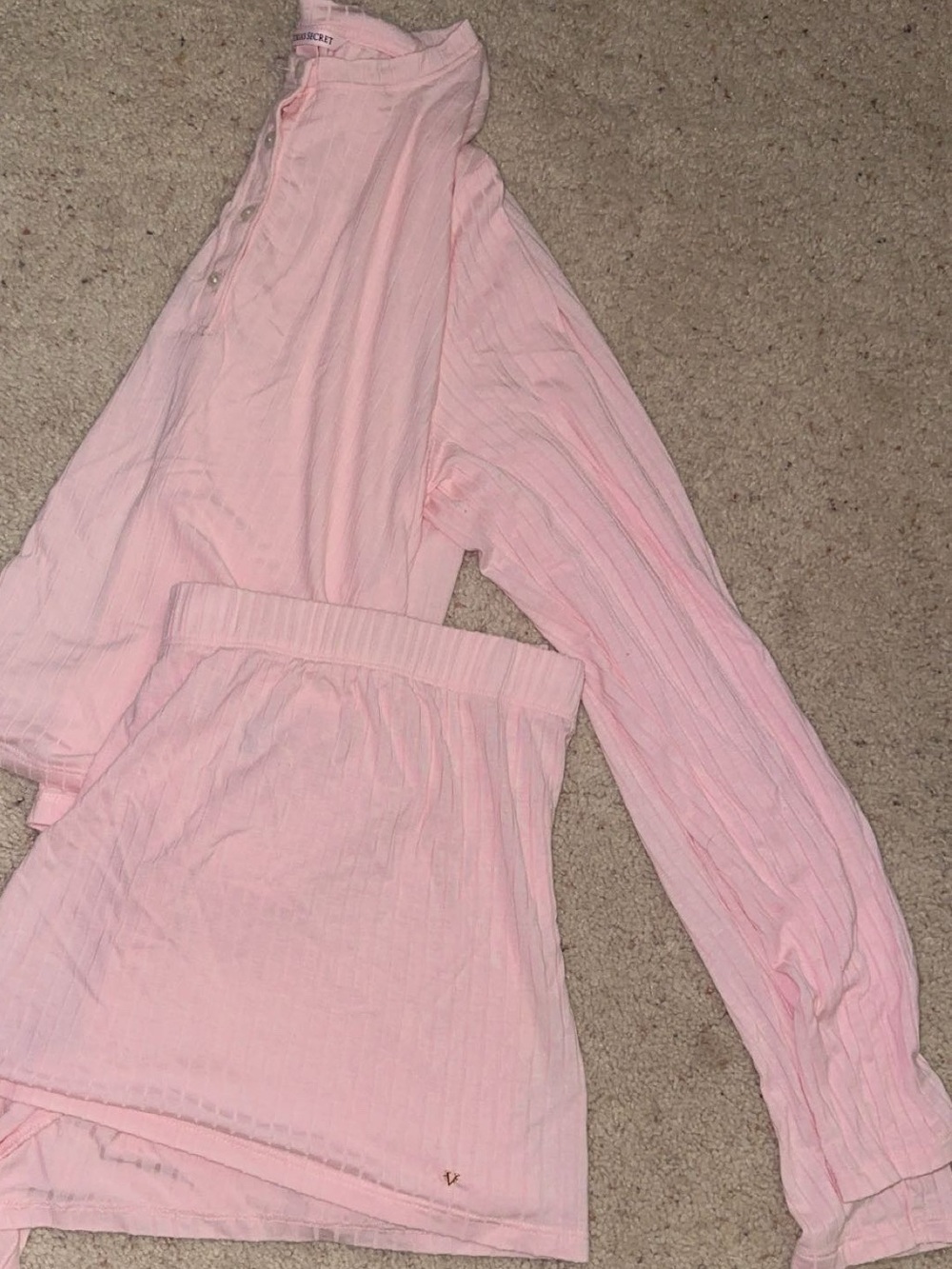 Victoria's Secret XL Soft Pink matching Long-Sleeve Henley & Shorts Sleep Set